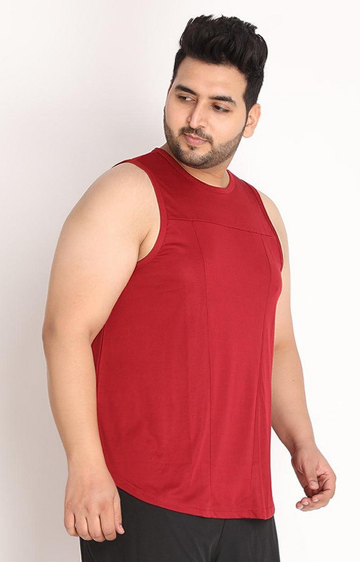 Men's Red Solid Polyester Vest