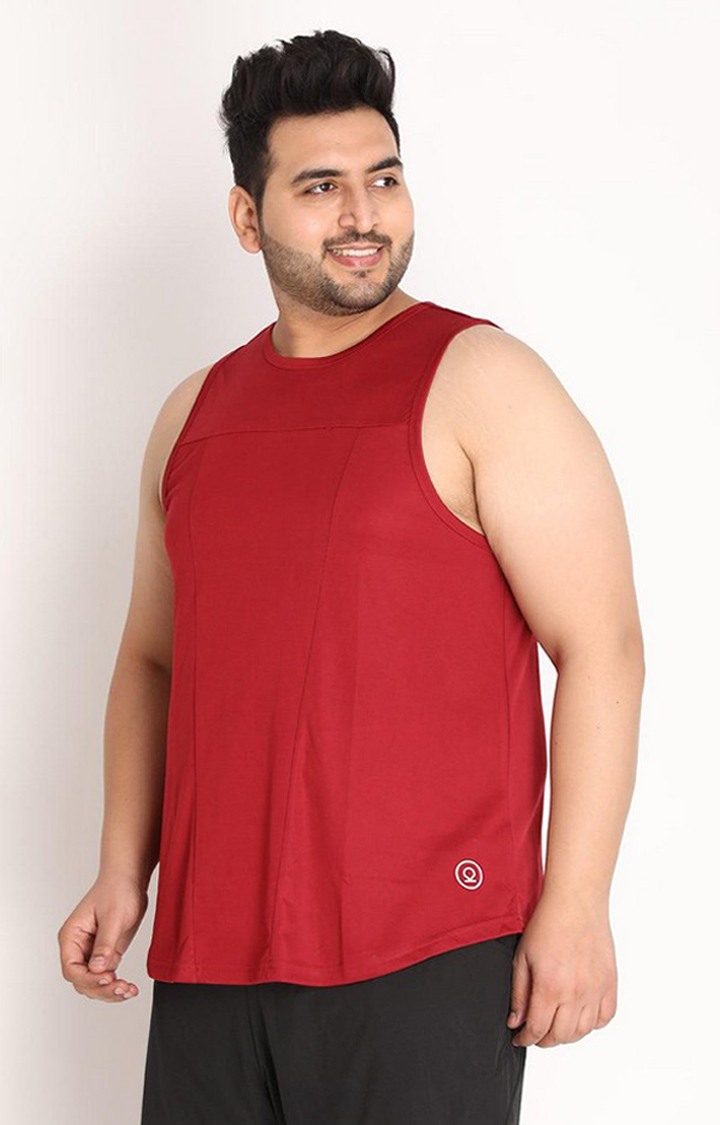 Men's Red Solid Polyester Vest