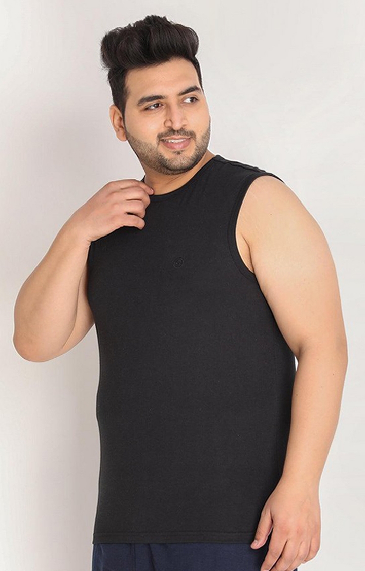 Men's Black Solid Polycotton Vest