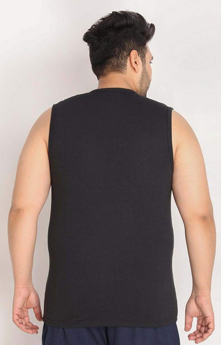 Men's Black Solid Polycotton Vest