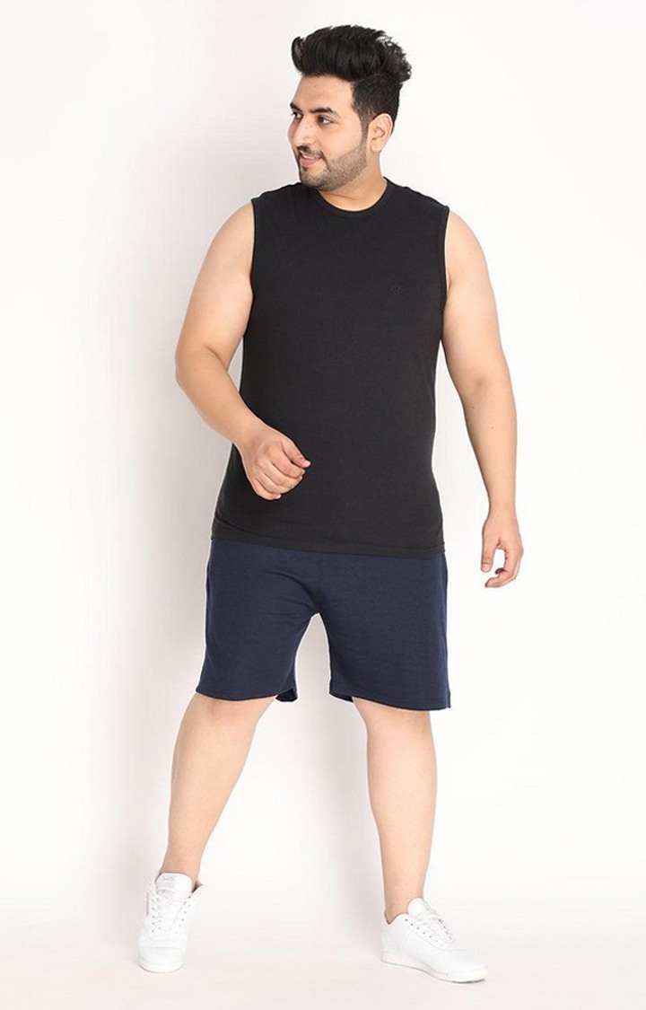 Men's Black Solid Polycotton Vest