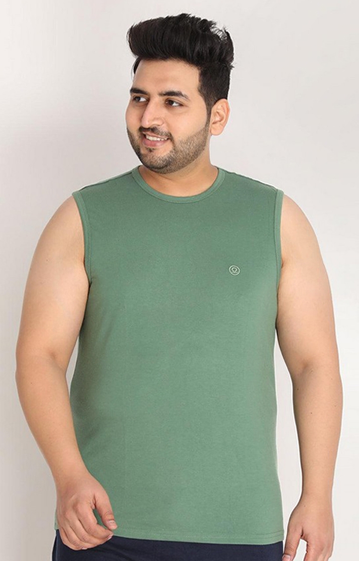 CHKOKKO | Men's Green Solid Polycotton Vest
