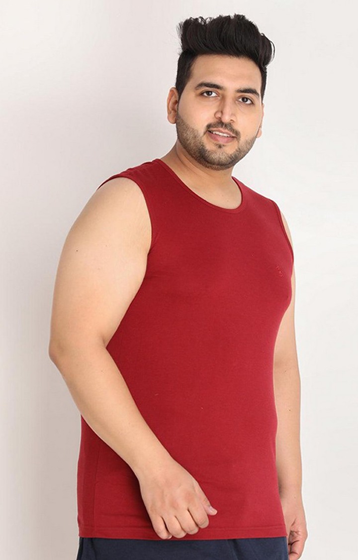 Men's Maroon Solid Polycotton Vest