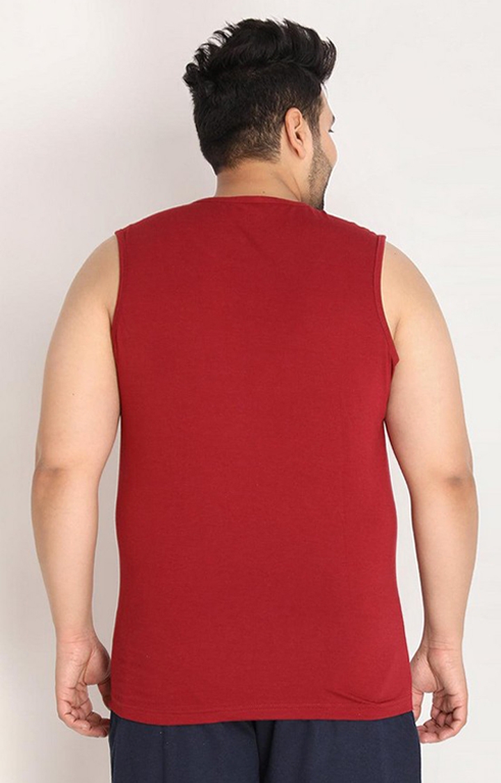 Men's Maroon Solid Polycotton Vest