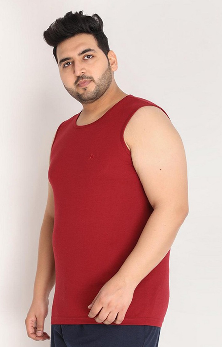 Men's Maroon Solid Polycotton Vest