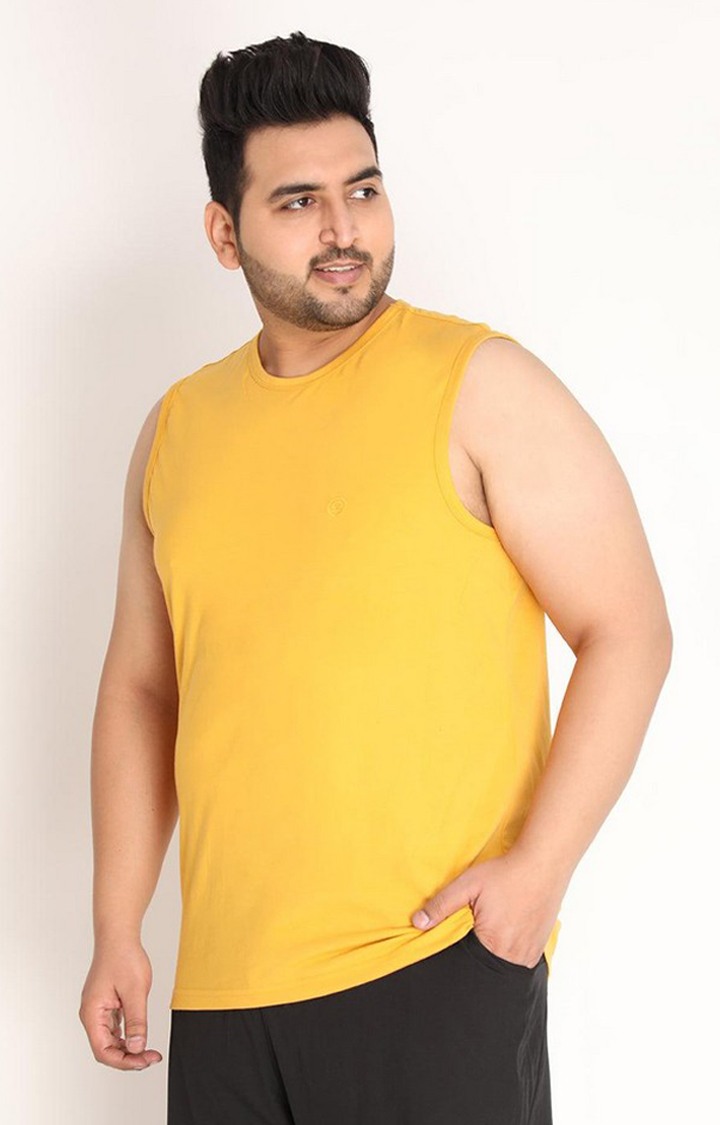 Men's Mustard Yellow Solid Polycotton Vest