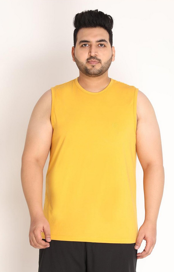 Men's Mustard Yellow Solid Polycotton Vest