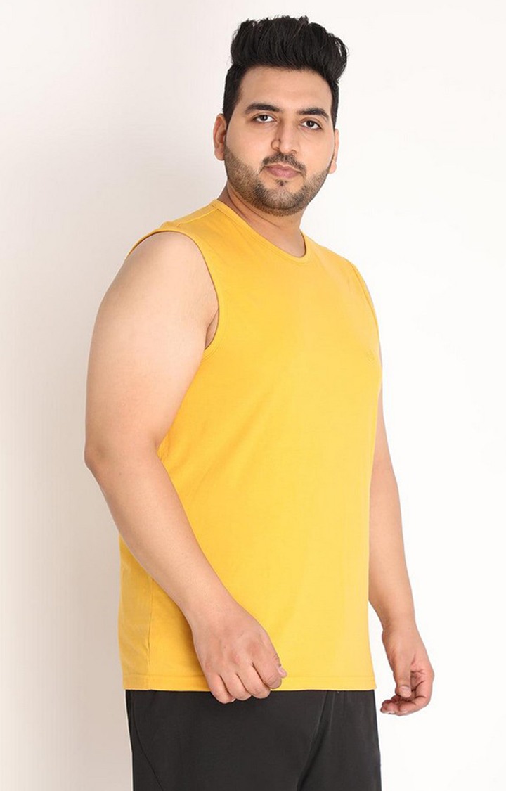 Men's Mustard Yellow Solid Polycotton Vest