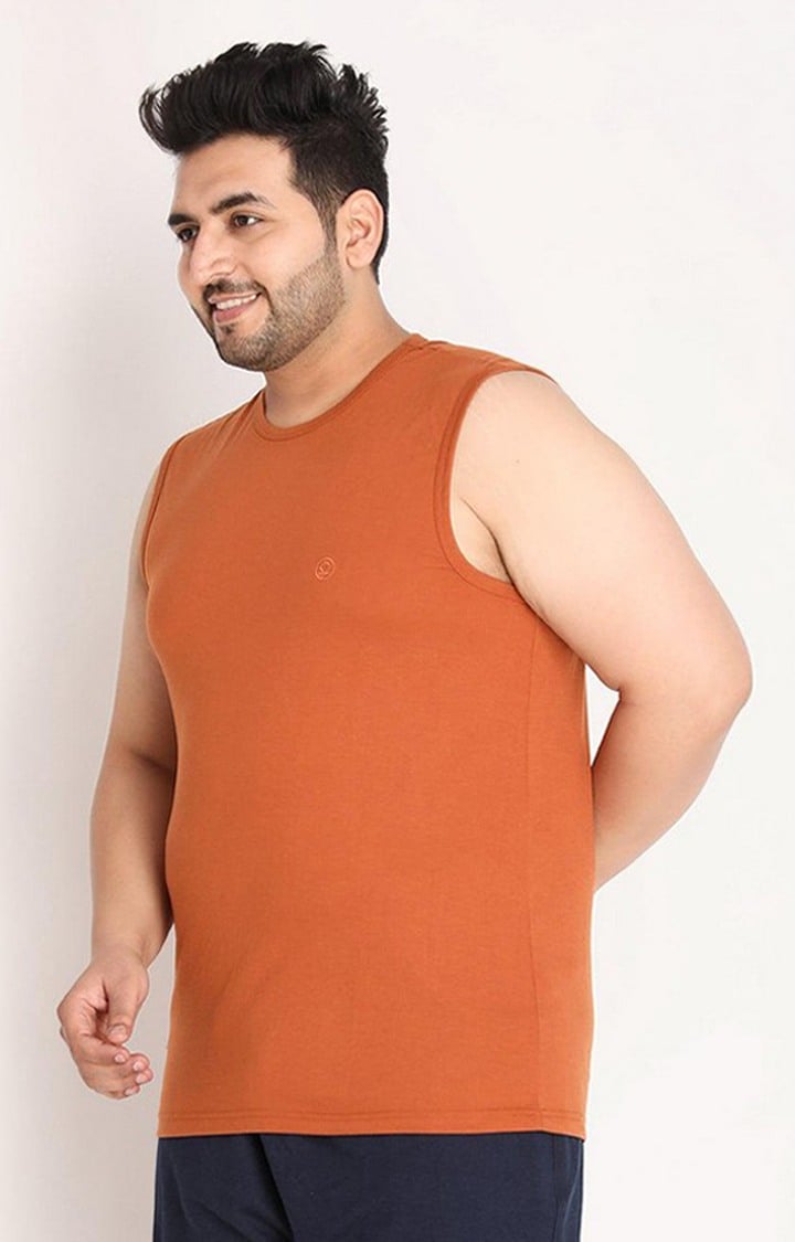 Men's Rust Brown Solid Polycotton Vest