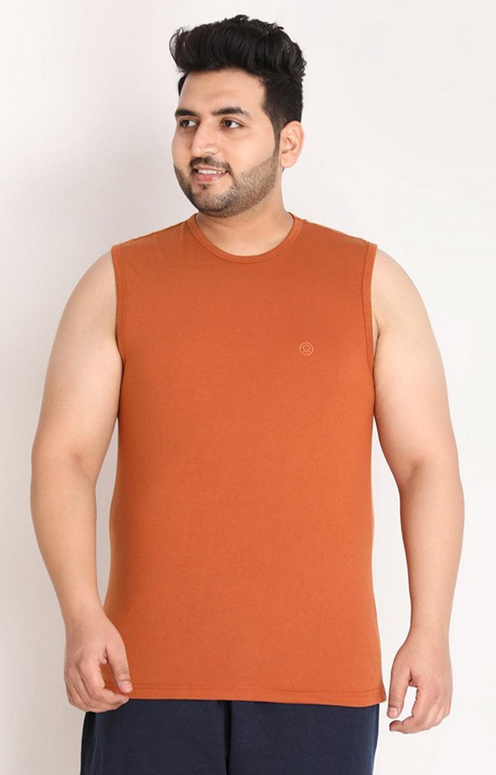 Men's Rust Brown Solid Polycotton Vest