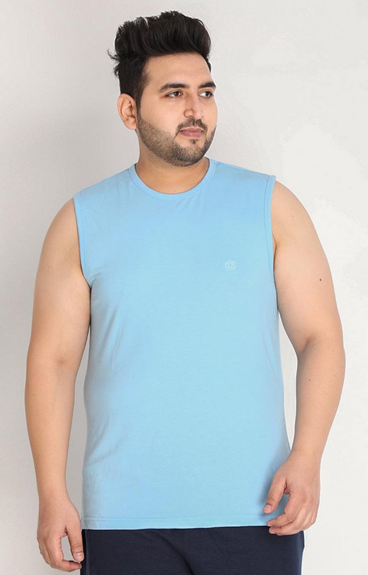 Men's Blue Solid Polycotton Vest