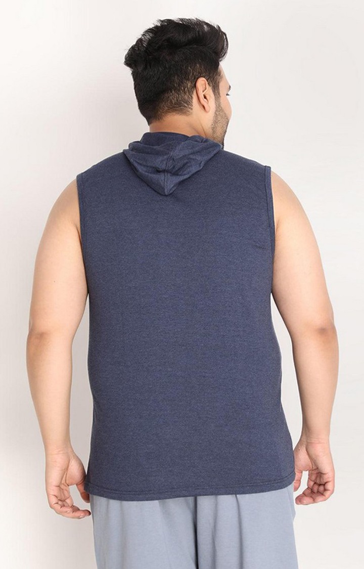 Men's Blue  Melange Textured Polycotton Hoodie