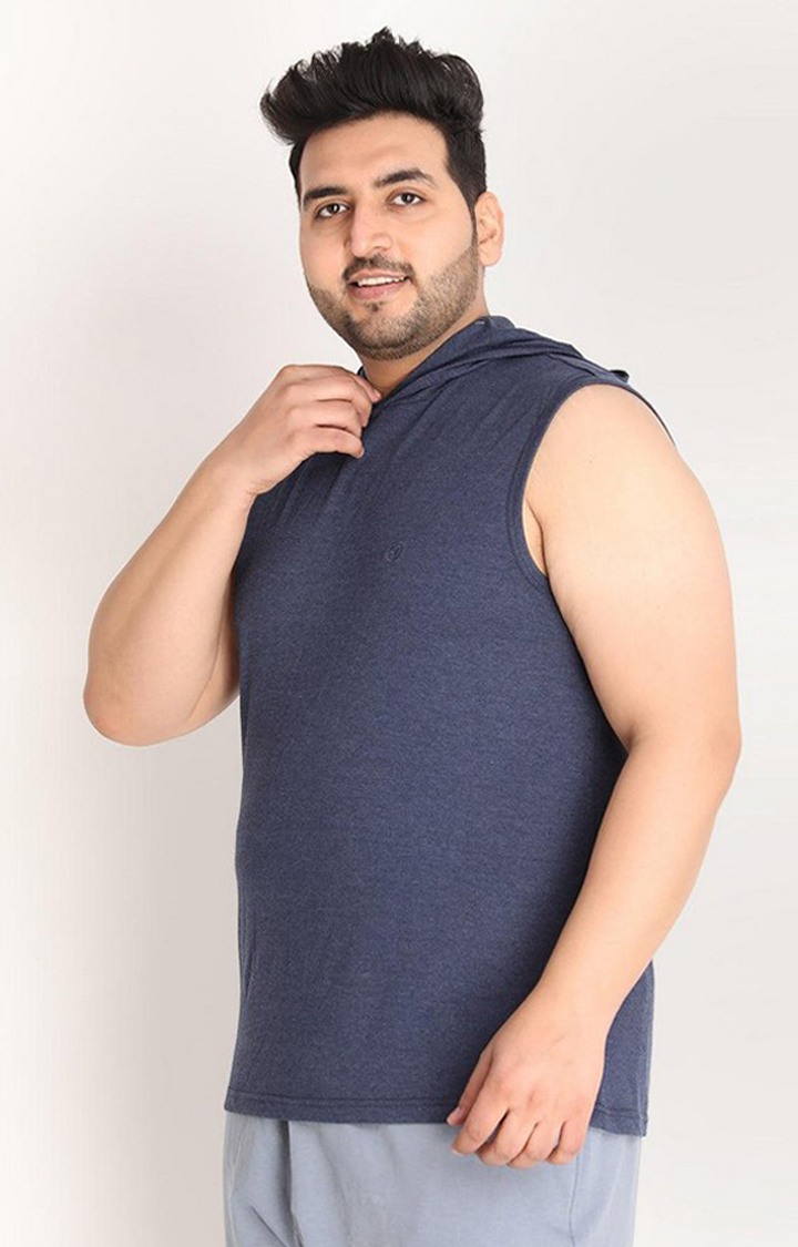 Men's Blue  Melange Textured Polycotton Hoodie