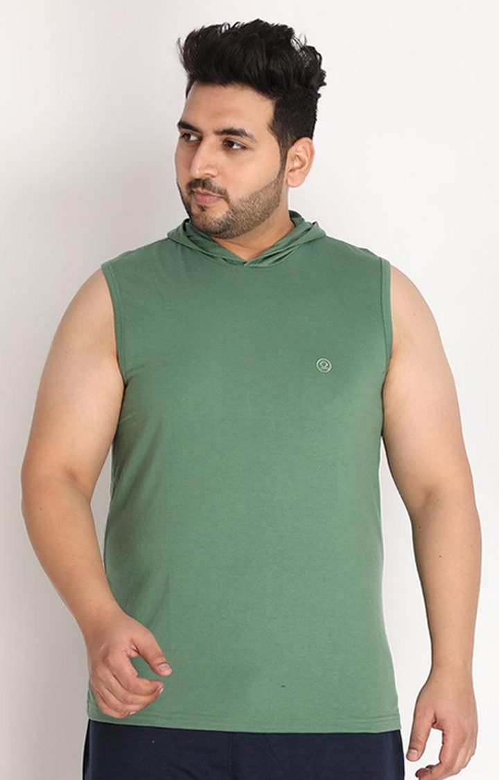 Men's Green Solid Polycotton Hoodie
