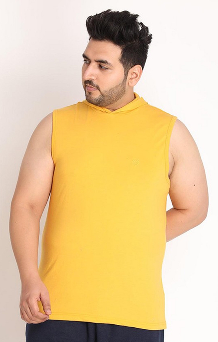 Men's Yellow Solid Polycotton Hoodie