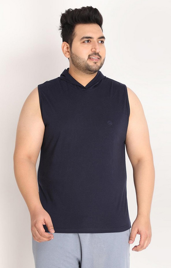 Men's Navy Blue Solid Polycotton Hoodie