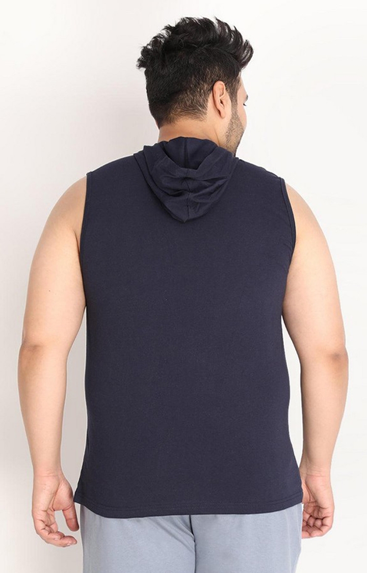 Men's Navy Blue Solid Polycotton Hoodie