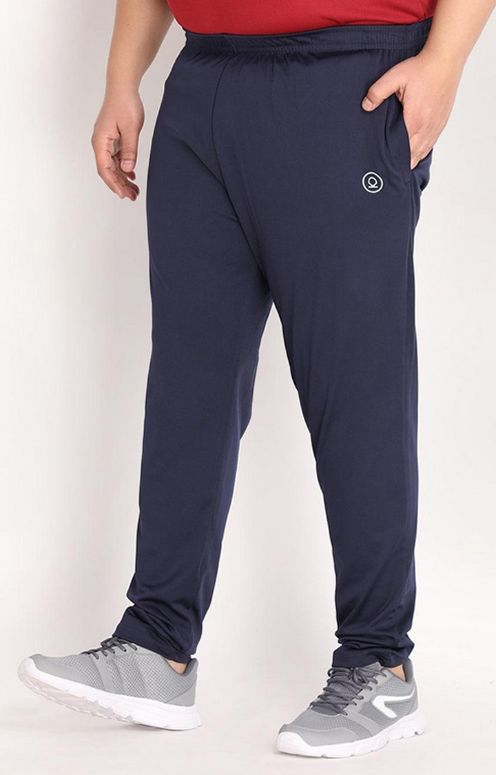 Men's Navy Blue Solid Polyester Trackpant