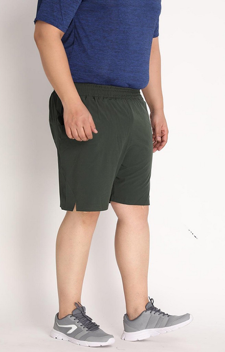 Men's Olive Green Solid Polyester Activewear Shorts