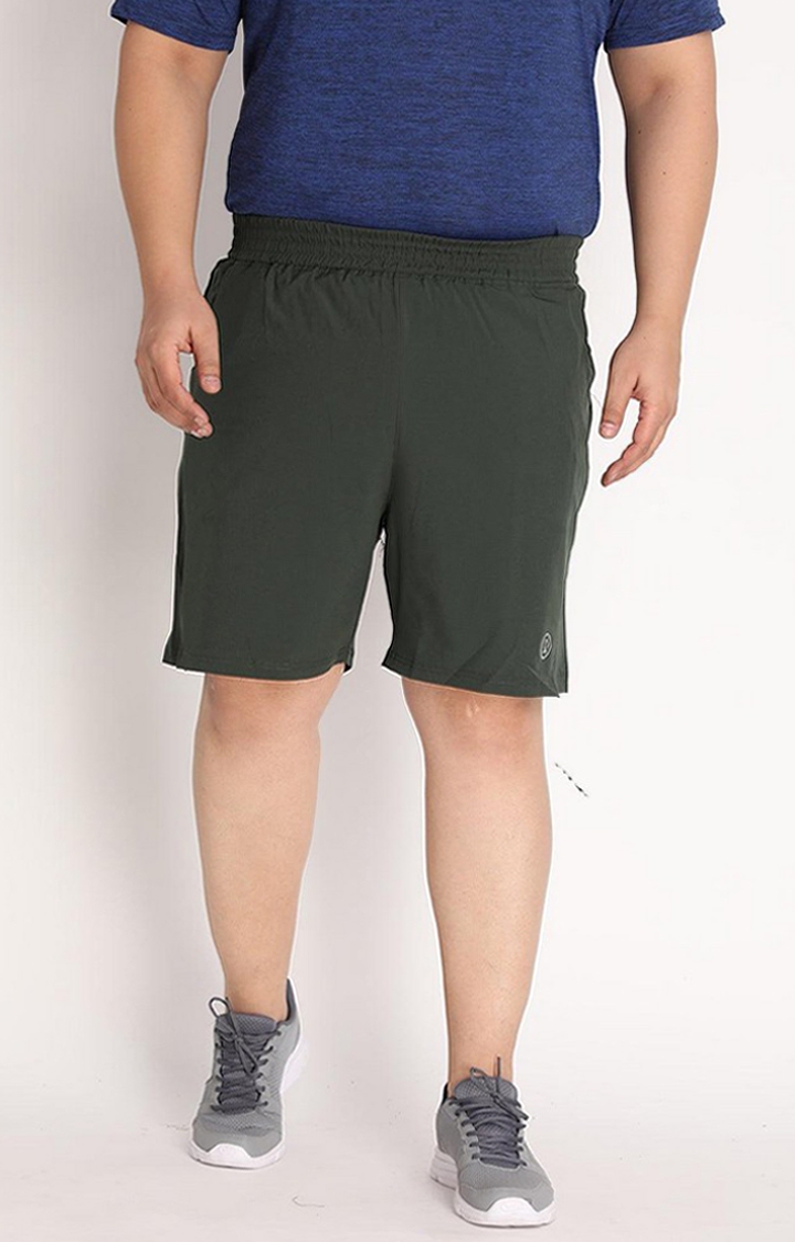 CHKOKKO | Men's Olive Green Solid Polyester Activewear Shorts