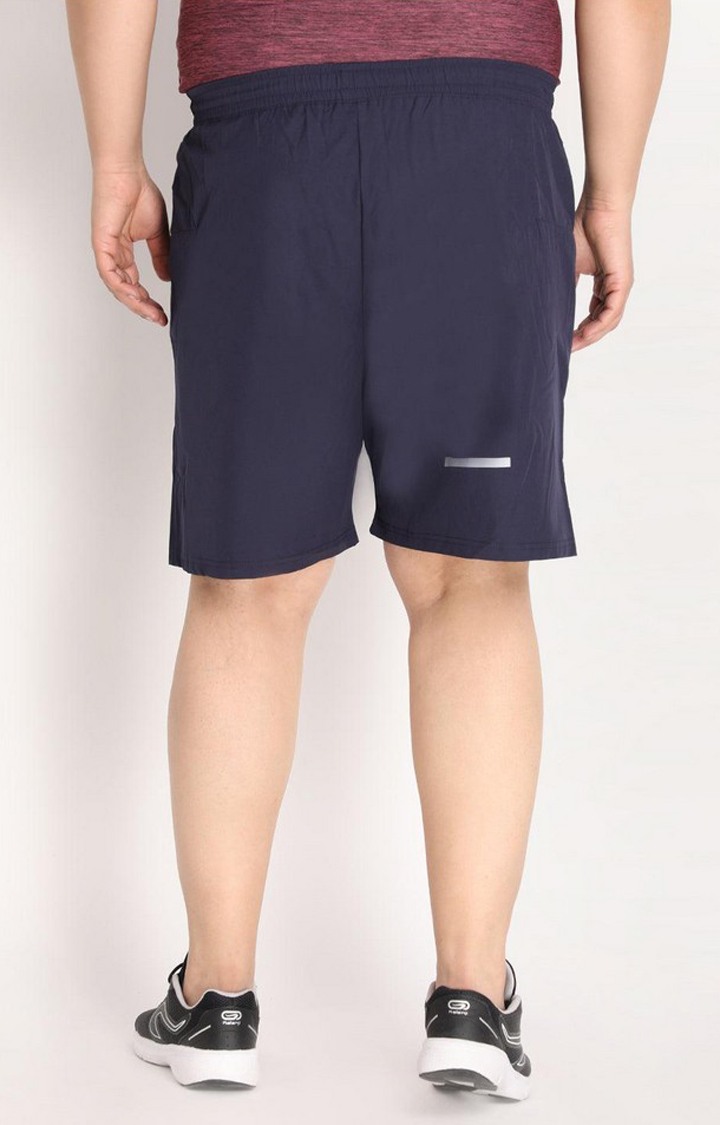 Men's Navy Blue Solid Polyester Activewear Shorts