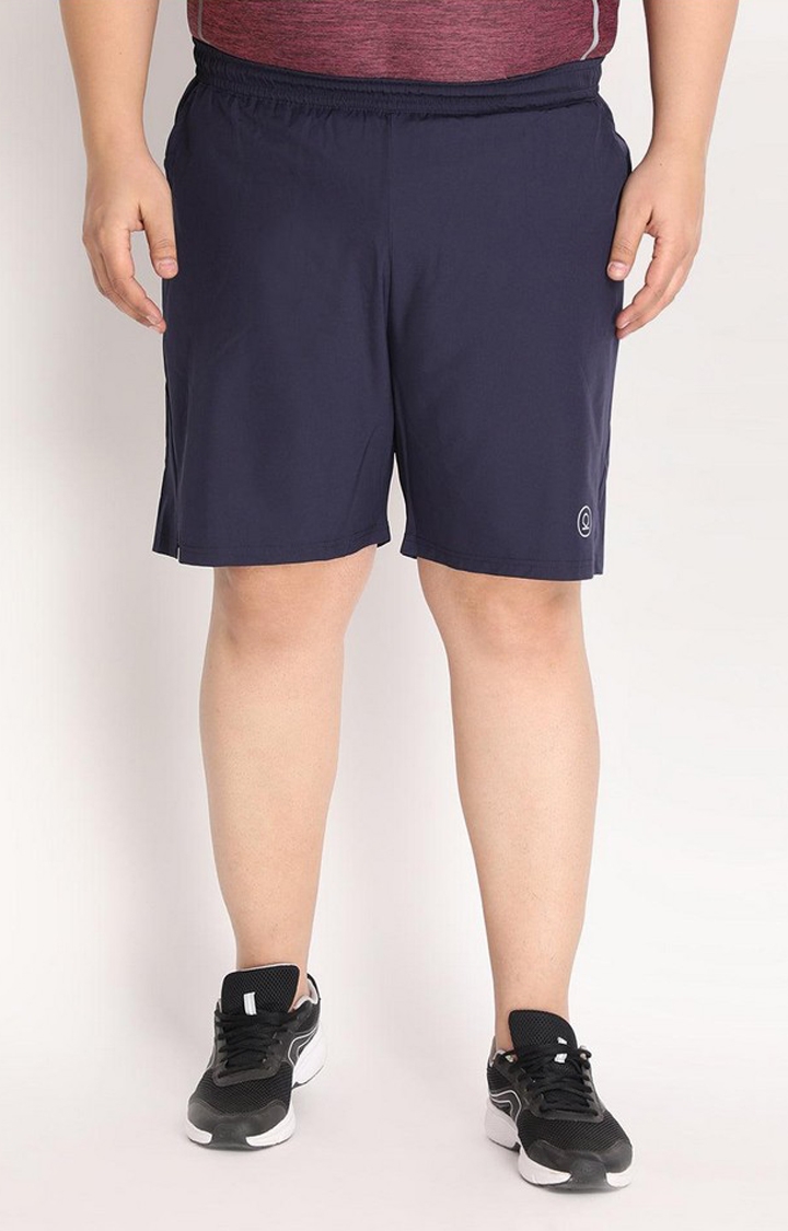 Men's Navy Blue Solid Polyester Activewear Shorts