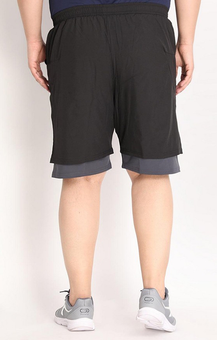 Men's Black & Dark Grey Solid Polyester Activewear Shorts