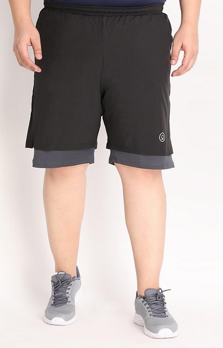 CHKOKKO | Men's Black & Dark Grey Solid Polyester Activewear Shorts