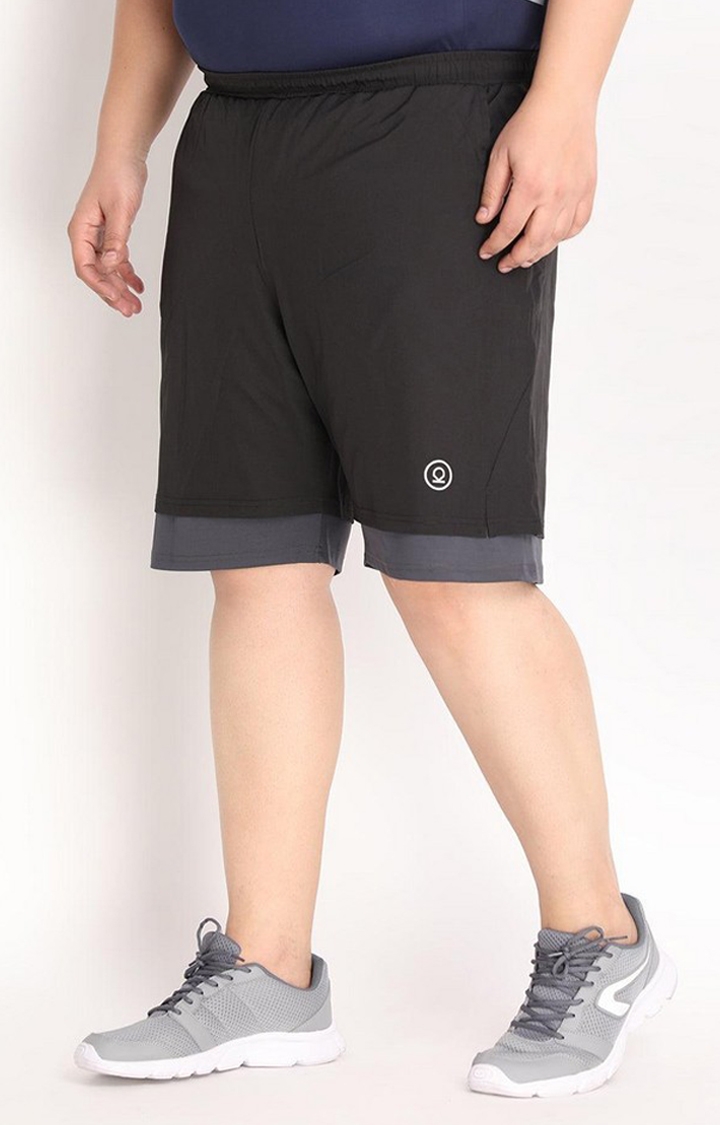 Men's Black & Dark Grey Solid Polyester Activewear Shorts