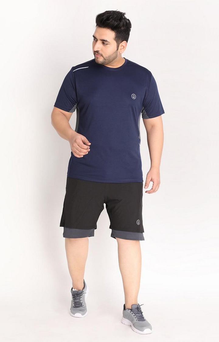 Men's Black & Dark Grey Solid Polyester Activewear Shorts