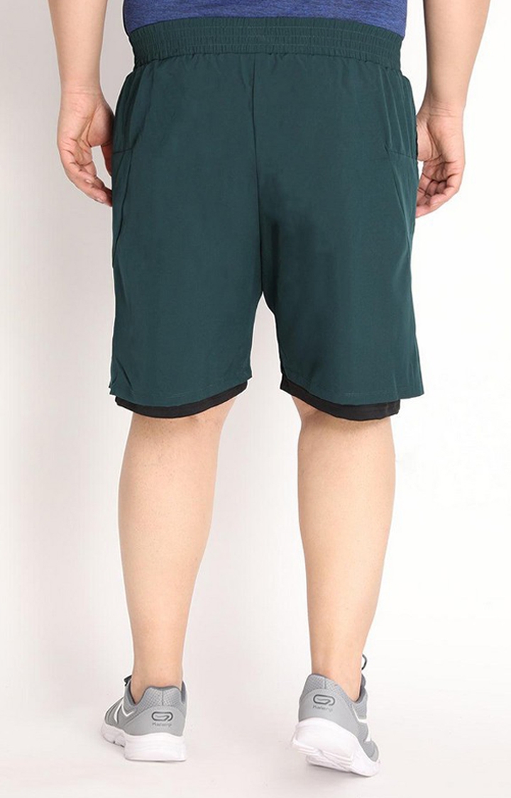Men's Bottle Green & Black Solid Polyester Activewear Shorts
