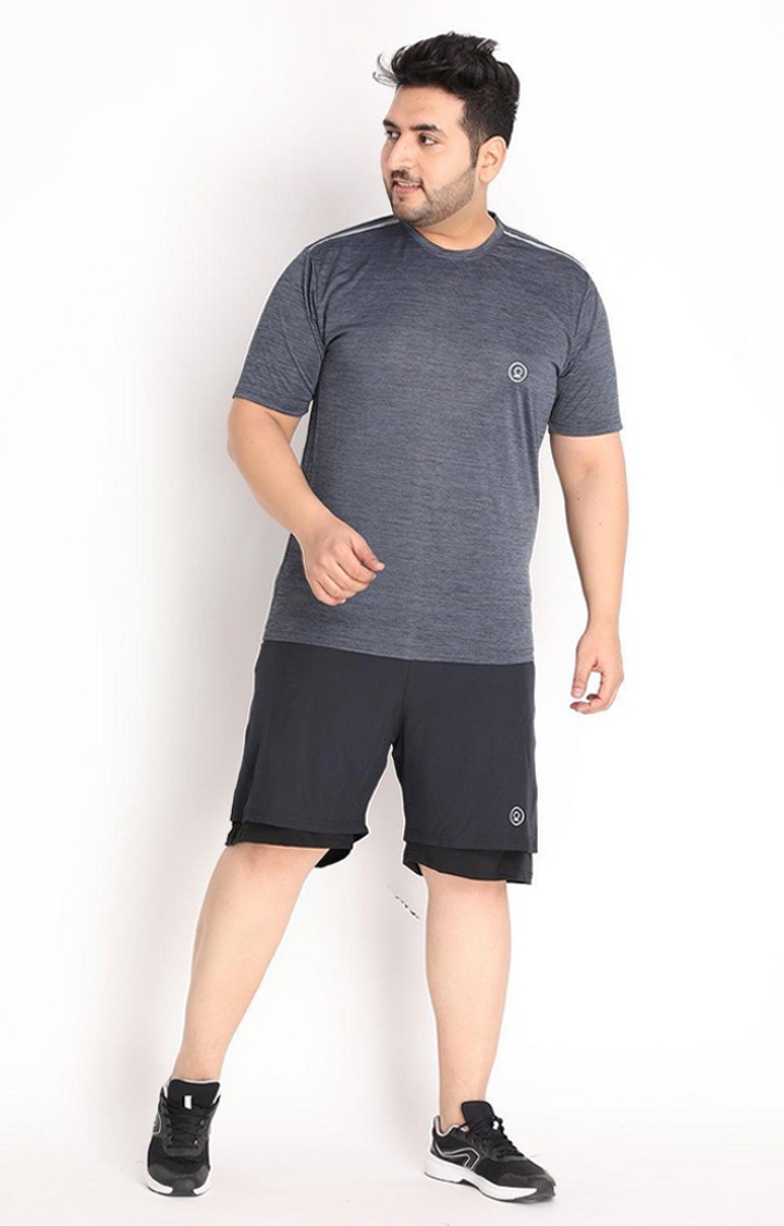Men's Dark Grey & Black Solid Polyester Activewear Shorts
