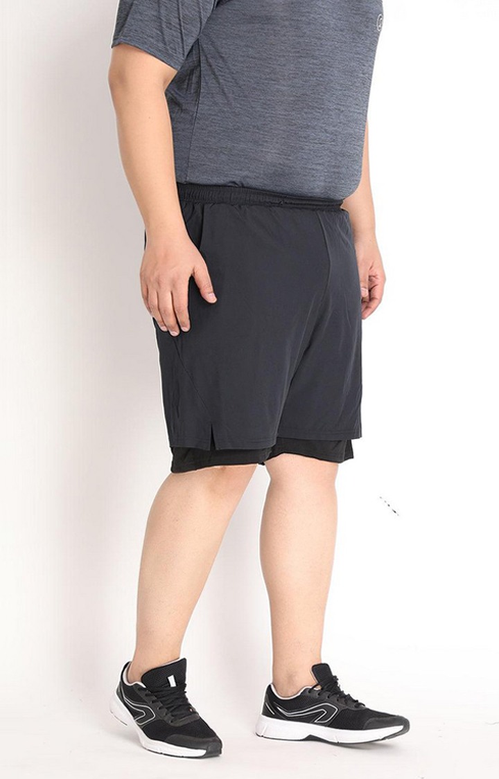 Men's Dark Grey & Black Solid Polyester Activewear Shorts