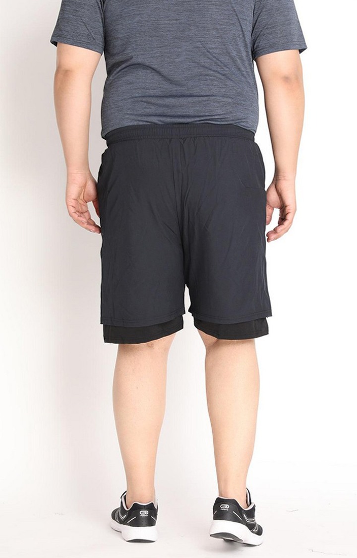 Men's Dark Grey & Black Solid Polyester Activewear Shorts