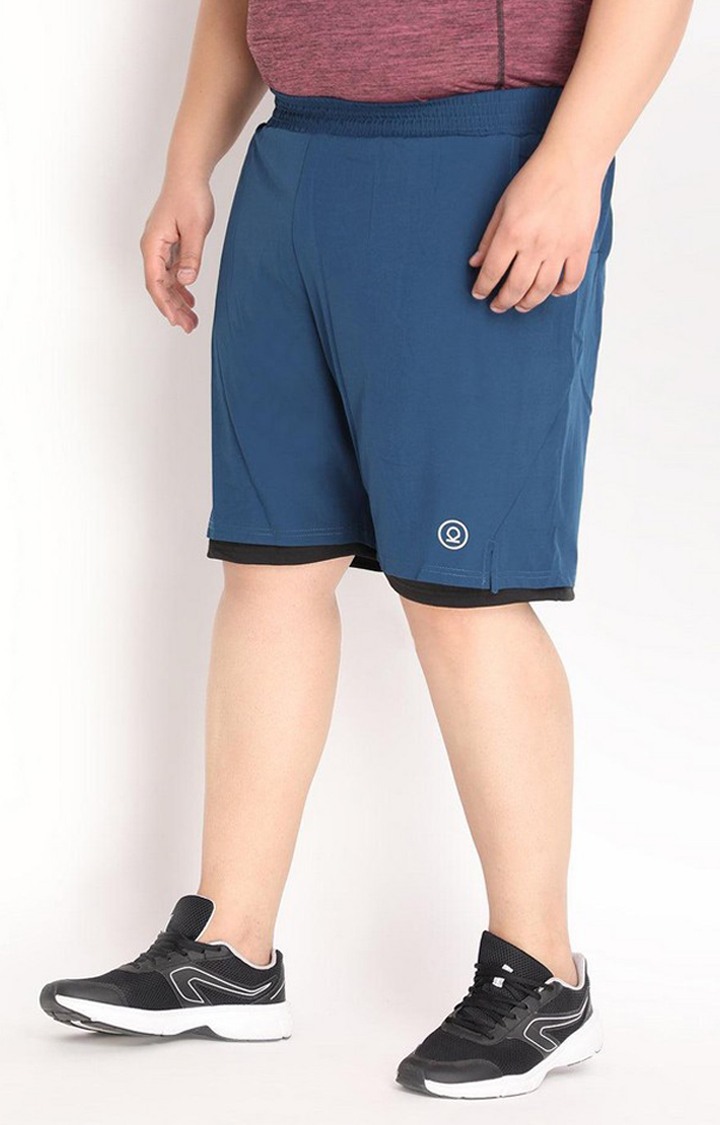 Men's Indigo Blue & Black Solid Polyester Activewear Shorts