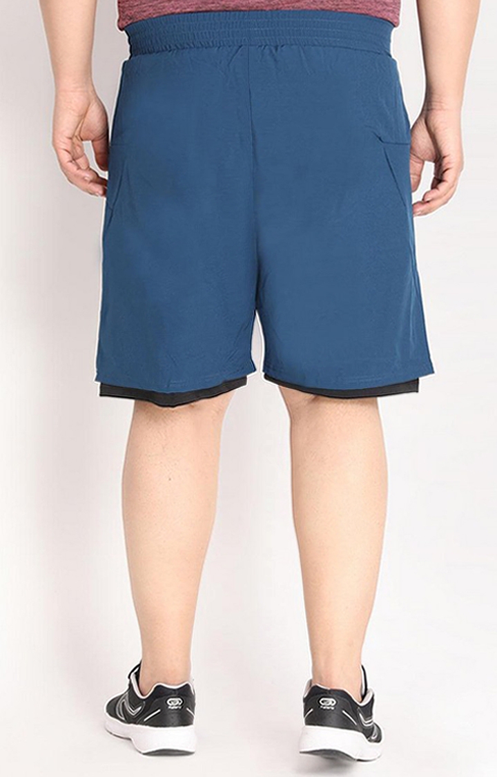 Men's Indigo Blue & Black Solid Polyester Activewear Shorts