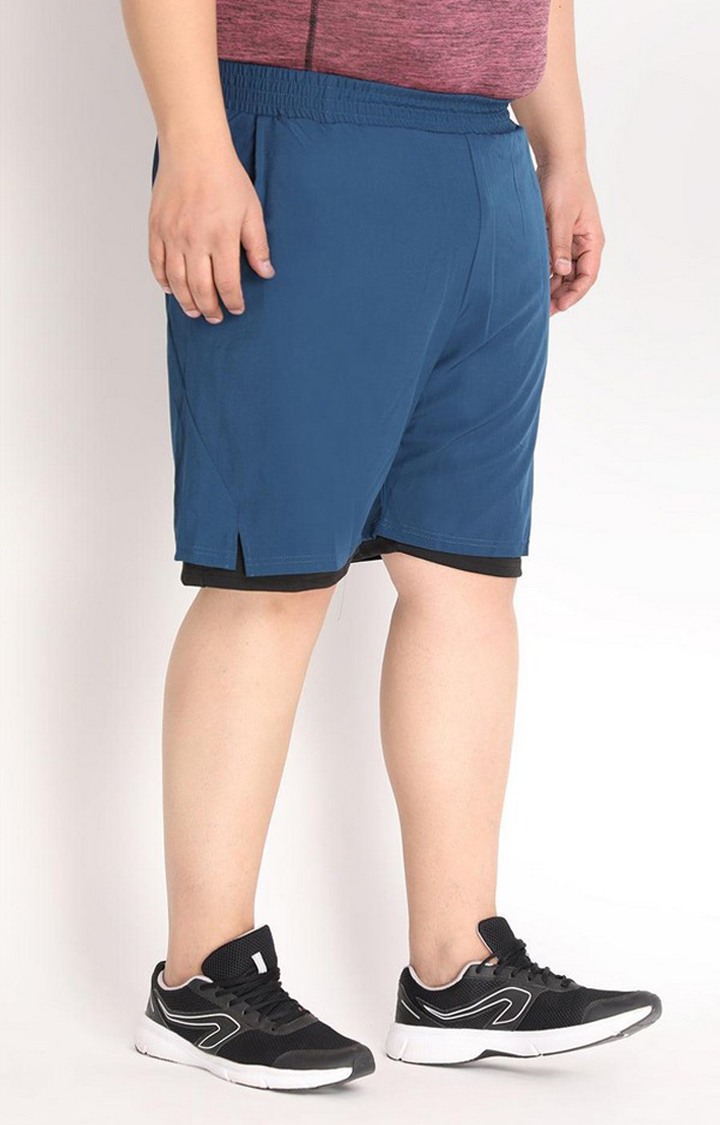 Men's Indigo Blue & Black Solid Polyester Activewear Shorts