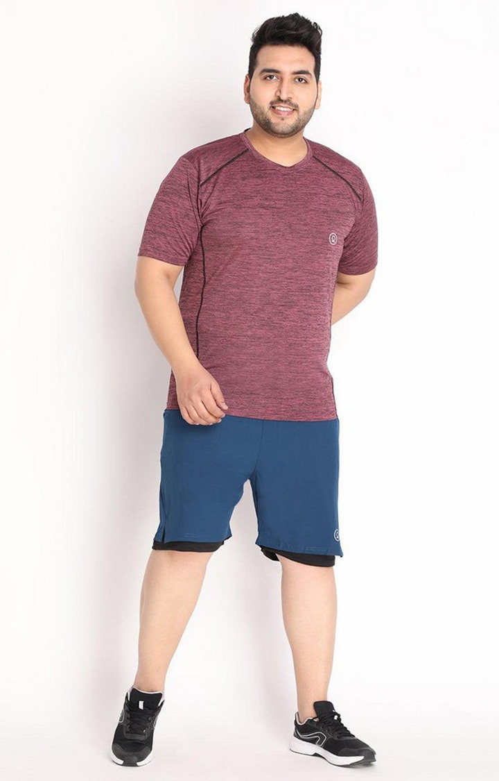 Men's Indigo Blue & Black Solid Polyester Activewear Shorts