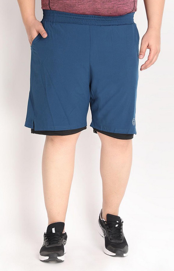 CHKOKKO | Men's Indigo Blue & Black Solid Polyester Activewear Shorts