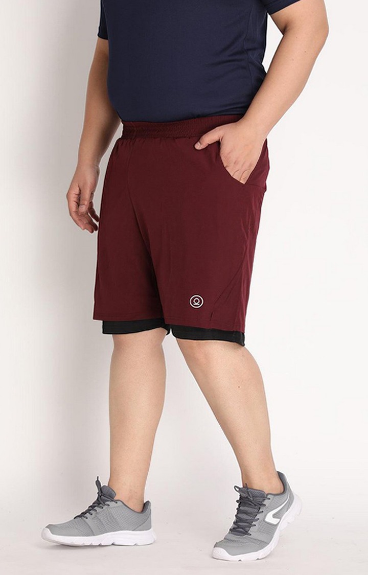 Men's Maroon & Black Solid Polyester Activewear Shorts