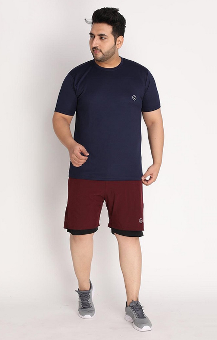 Men's Maroon & Black Solid Polyester Activewear Shorts
