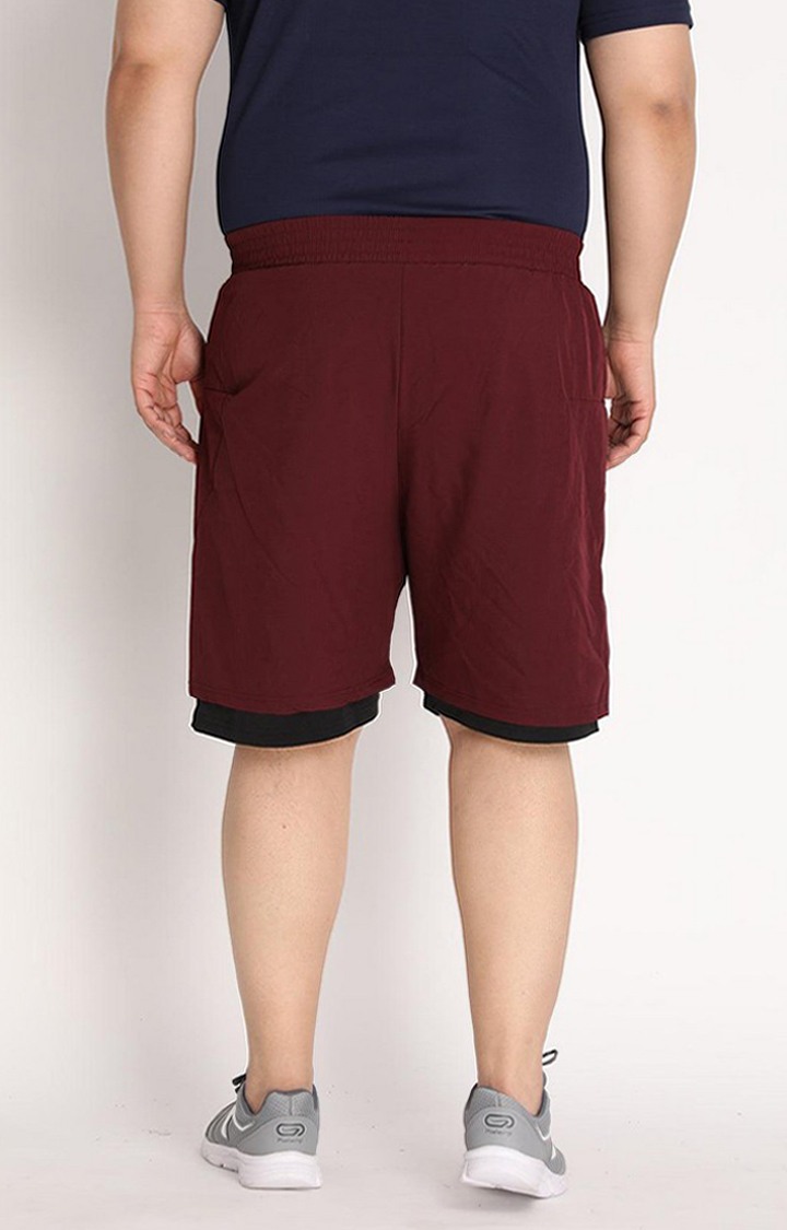 Men's Maroon & Black Solid Polyester Activewear Shorts