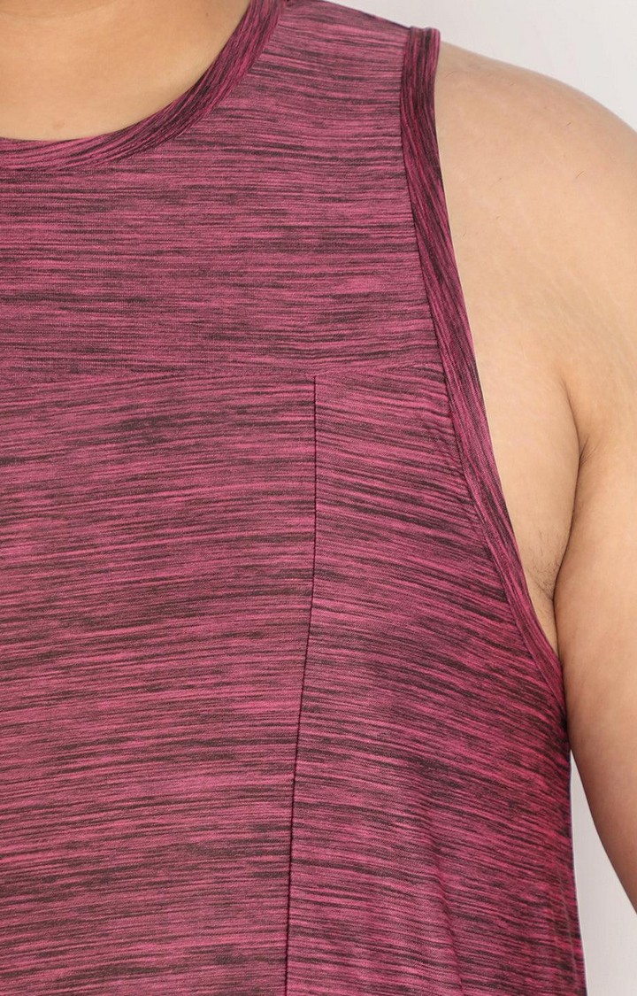 Men's Magenta Melange Textured Polyester Vest