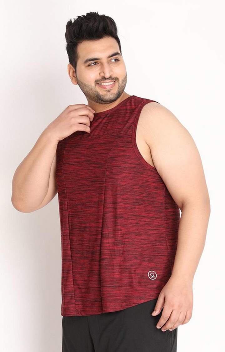Men's Wine Red Melange Textured Polyester Vest
