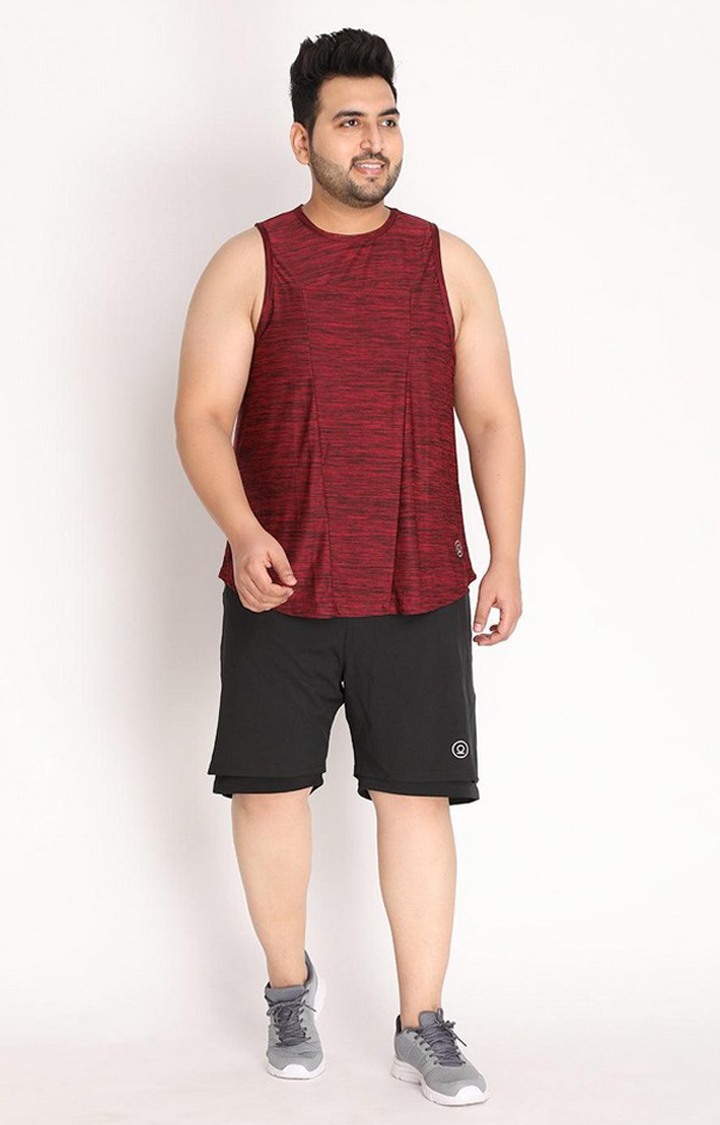 Men's Wine Red Melange Textured Polyester Vest