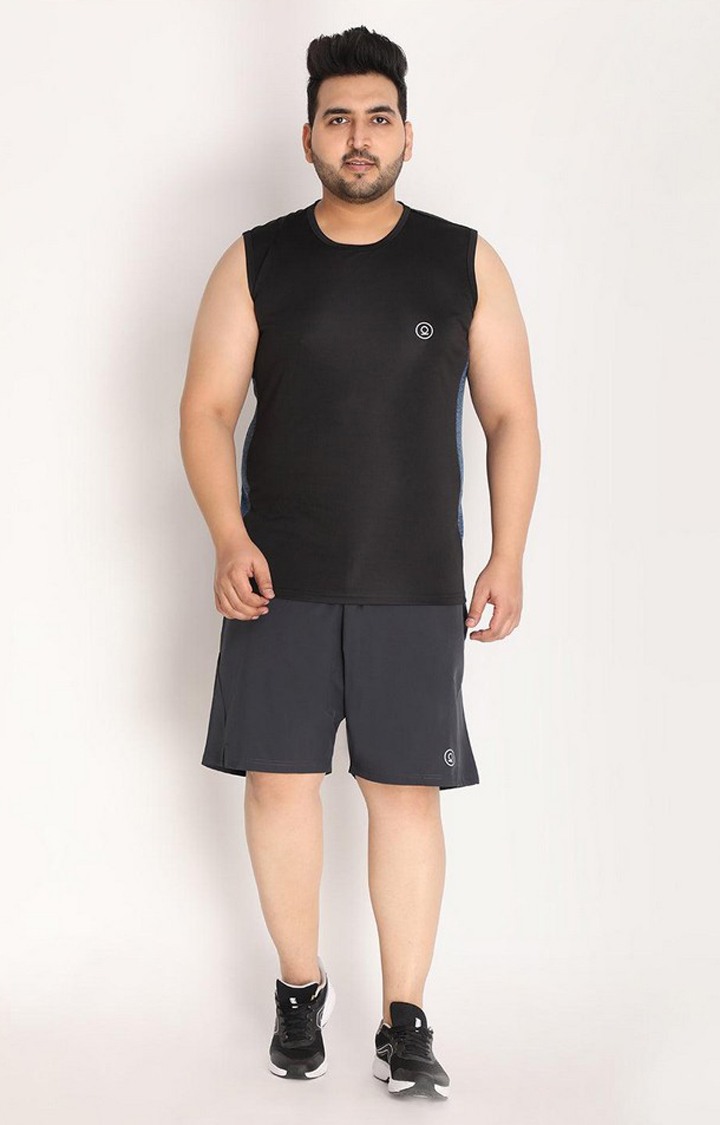 Men's Black Solid Polyester Vest