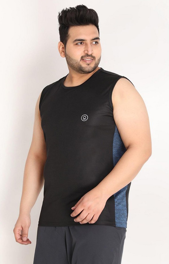 Men's Black Solid Polyester Vest