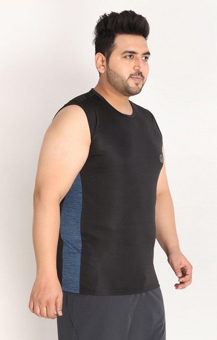 Men's Black Solid Polyester Vest