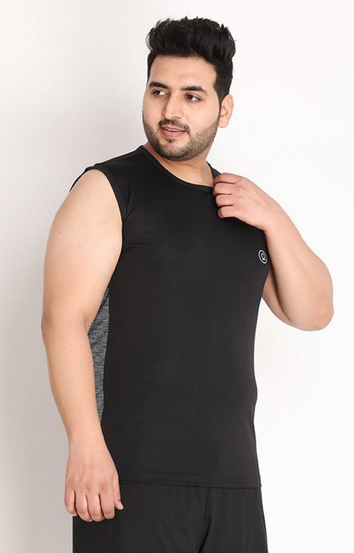 Men's Black Solid Polyester Vest