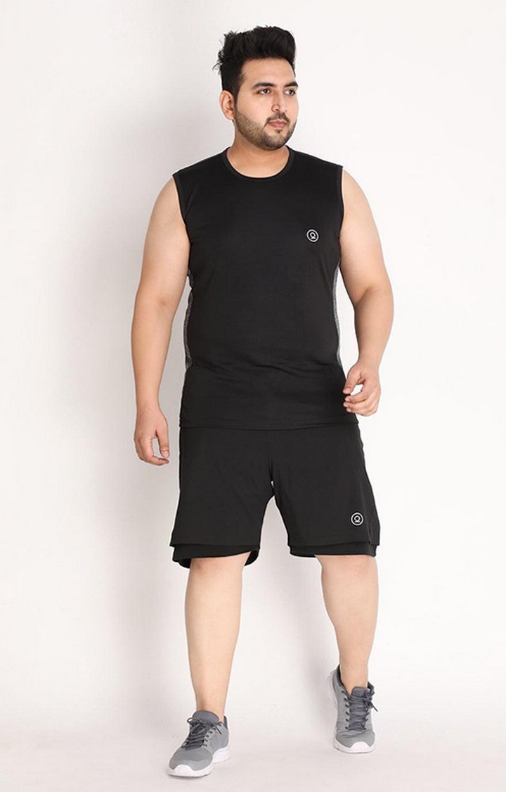 Men's Black Solid Polyester Vest